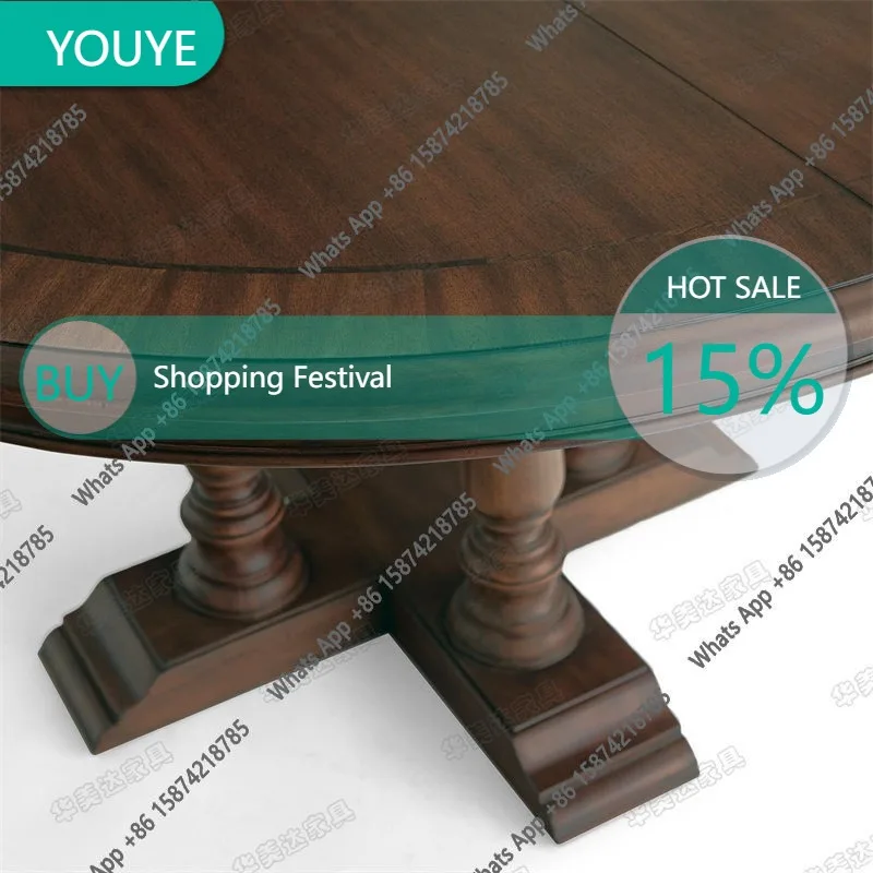 

T64 American Solid Wood Old Round Dining Table Retro Dining Table Size Retractable 6-person Dining Table High-end Furniture Amer