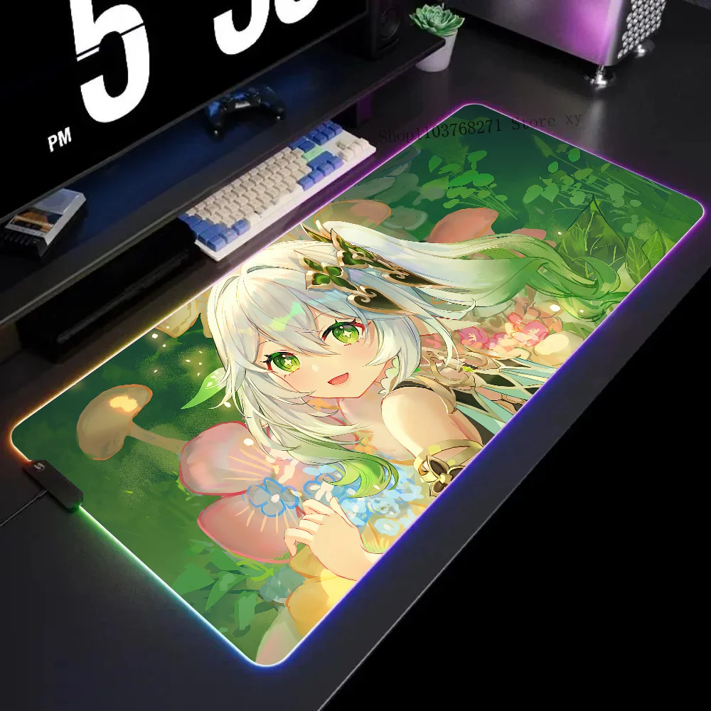 

Genshin Impact Nahida Mousepad XXL RGB Gaming Mouse Pads HD Black Gamer Accessories Large LED