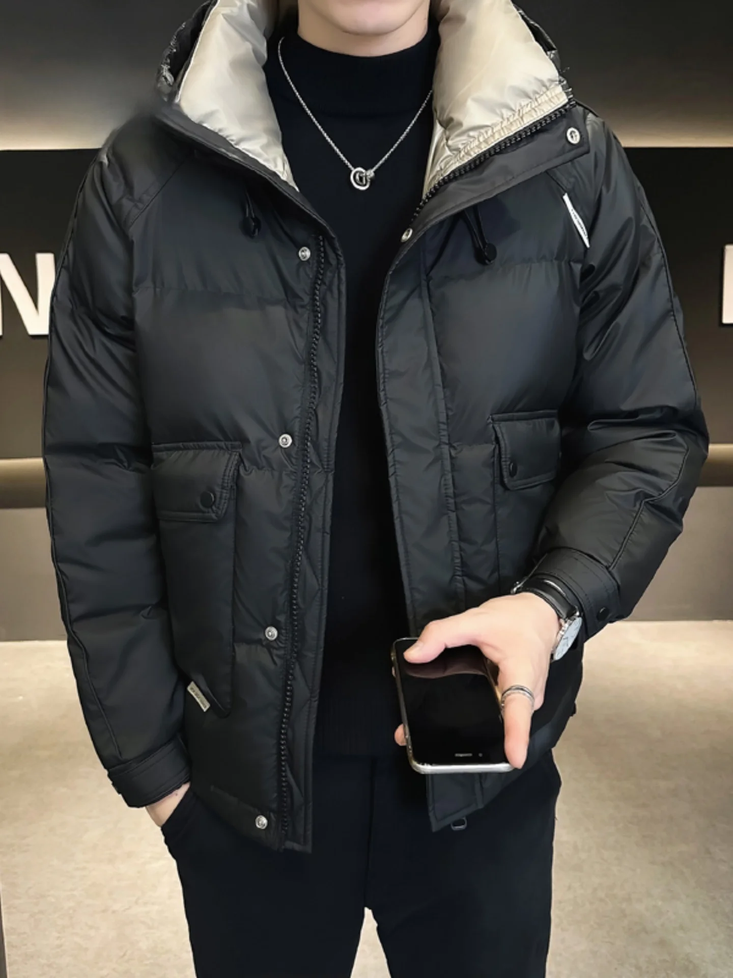 بيير كاردان 2025 جديد للرجال خفيف الوزن ort down Jaet Faionable Urban Sle يندبروف الدفء سستة إغلاق طويل Sve #3