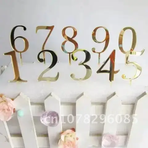 

Acrylic Happy Birthday Cake Topper Simple Gold Number 0-9 Diy Wedding Anniversary Christmas Cupcake Decorations