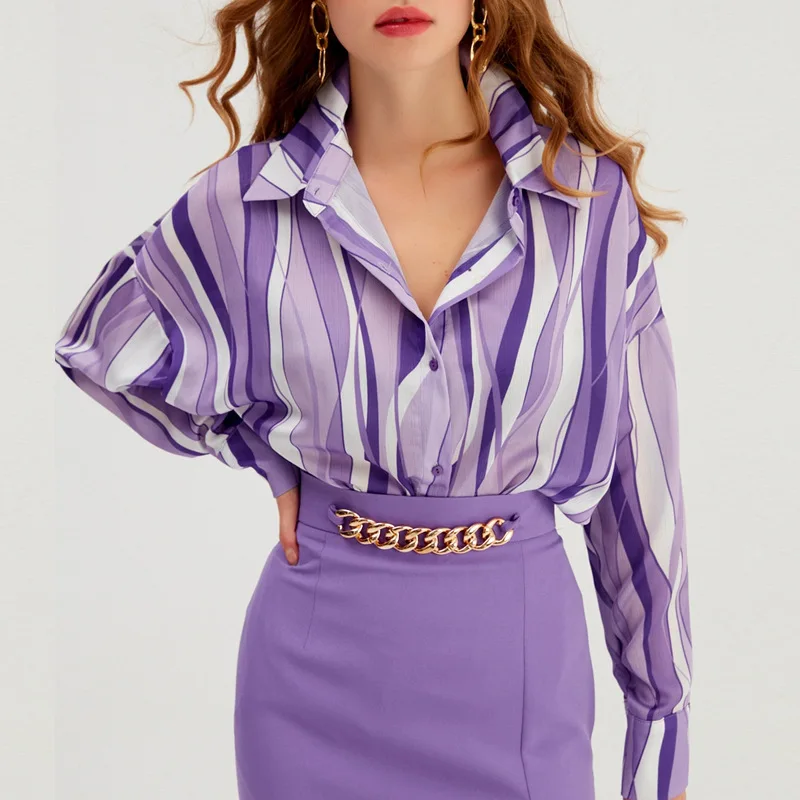 Camisa larga a rayas para mujer, Blusa holgada informal de manga larga con botones para primavera y otoño