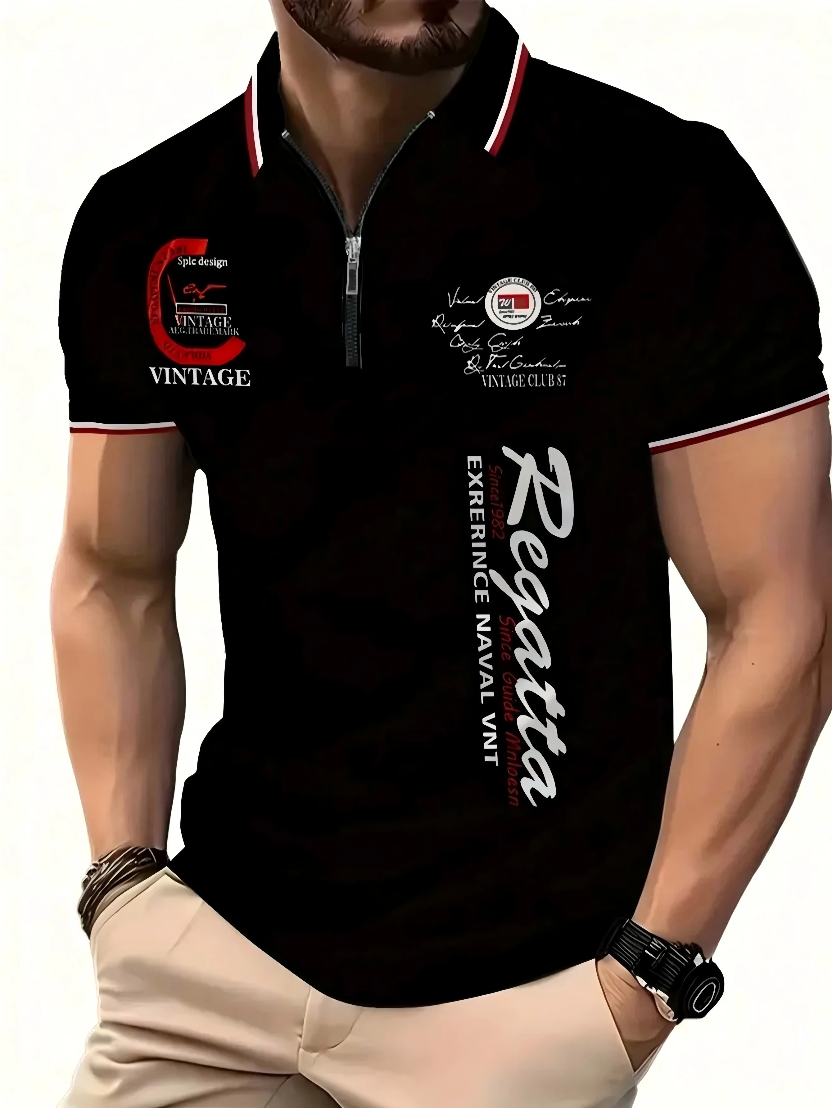 The 2025 Summer New Men's Zipper POLO Shirt Is a Casual Fashionable Comfortable Soft and Breathable 3D Striped Pattern Print