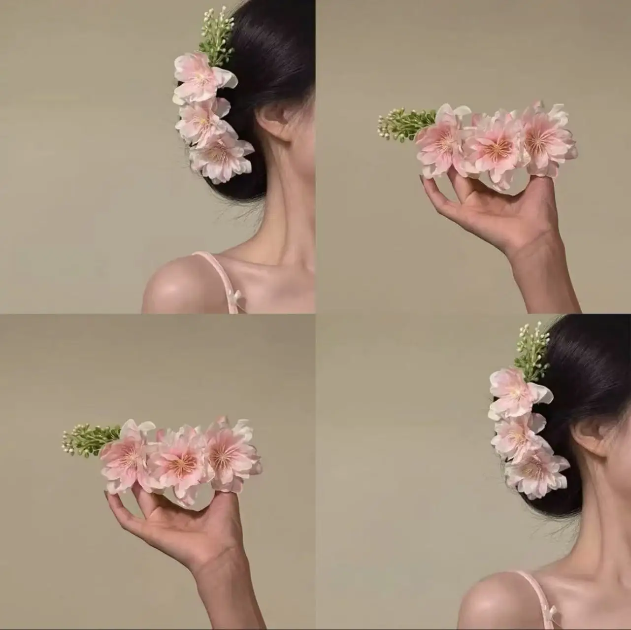 

1pc Bright Color Headflower Chinese Style Pink Cherry Blossom Bouquet Hairpin Comb Dance Performance Decoration Headflower