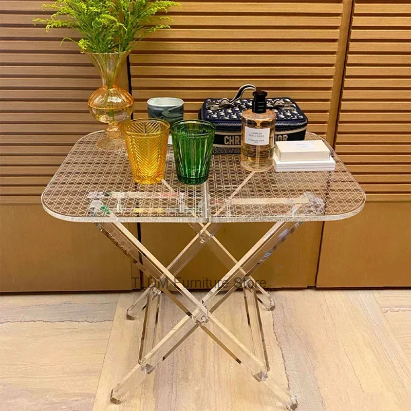 Surface For Modern End Clear Textured Acrylic Portable Folding Table Side Living Table Room Sofa Side Home Decor