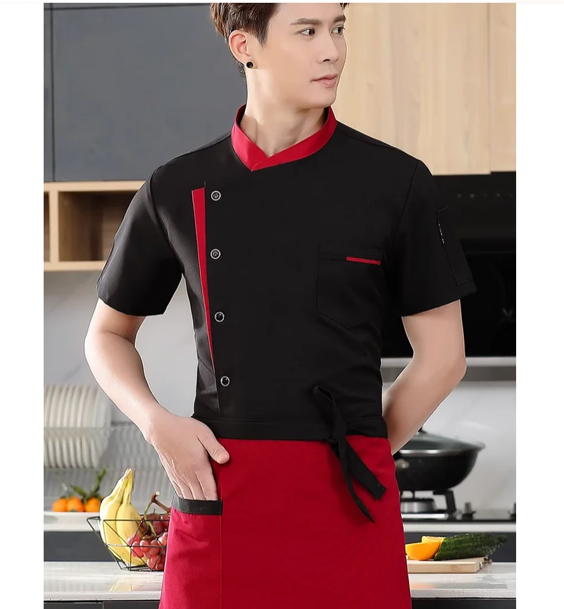 Uniforme de chef d'hôtel pour hommes, vêtements de travail de cuisine arrière de restaurant, été