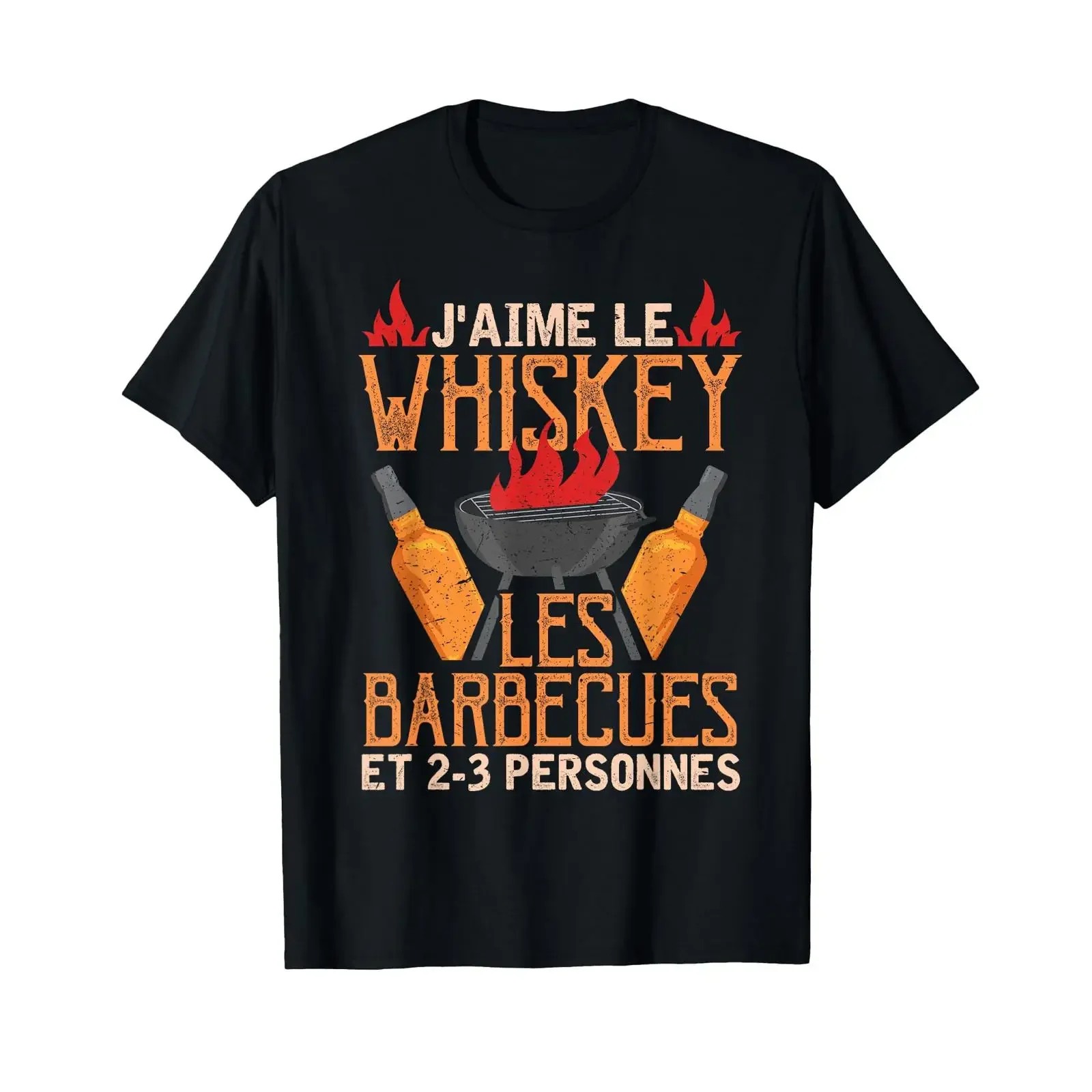 J'aime Le Whiskey Les barbecues et 2 3 Personnes BBQ drôle T Shirt vintage Washed Casual Top For Everyday Wear Soft graphic