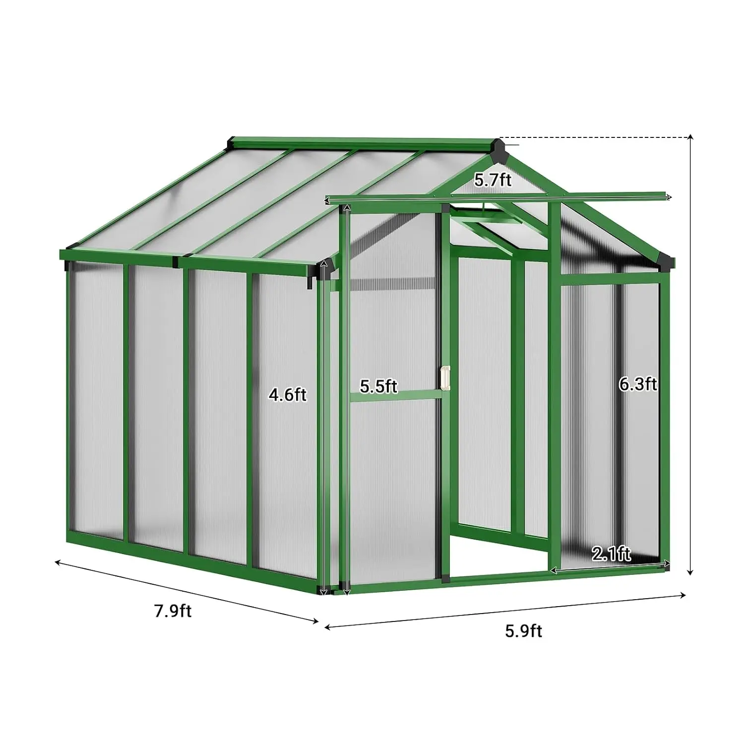 Walk-in Greenhouse for Outdoor & Garden Planting, Polycarbonate Aluminum Frame, Quick Setup & Roof Vent, 6×8 FT, Customized
