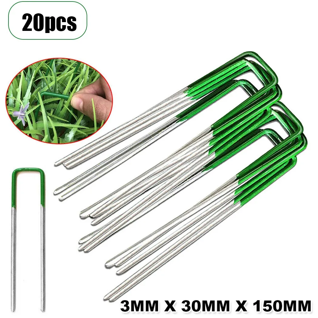 20pcs Galvanised Metal Ground U Tent Pegs Gazebo Camping Tarpaulin Hooks 3mm*30mm*150mm Tarpaulin Fixing Lawn U-Shape Pegs