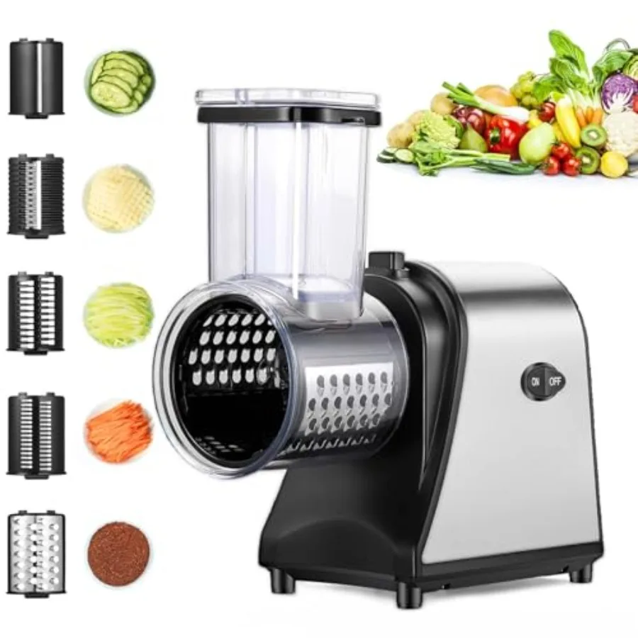 

Electric Cheese Grater 250W Electric Slicer Shredder One-Touch Control Salad Maker for Cheese Fruits Vegetables with 5 Blade Sh