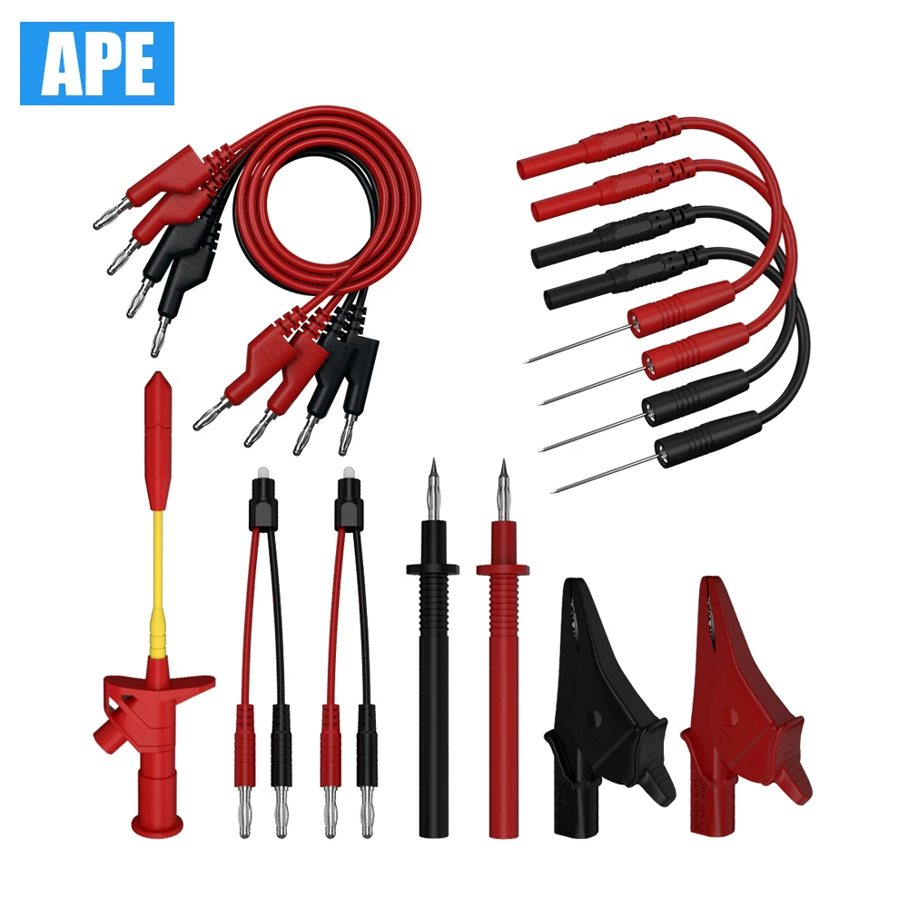 15pcs Electrical Multimeter Test Kit with LED test light with Test Probes with Alligator Clips with Male to male test cables