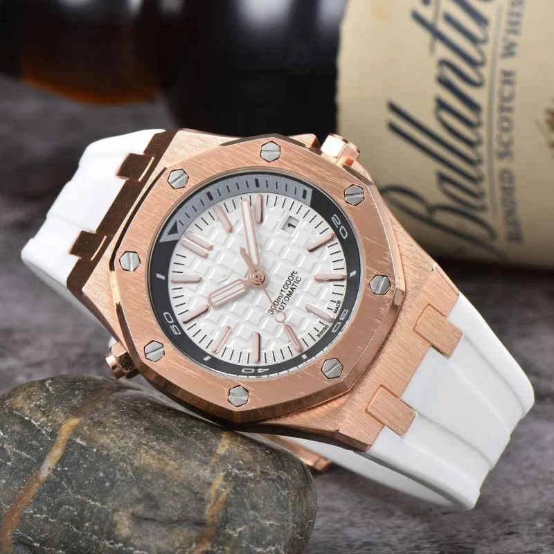 2025 Men's Luxury Quartz Watch Silicone Strap Sapphire Crystal Waterproof 100M Luminous Date Display Business Casual Style Free