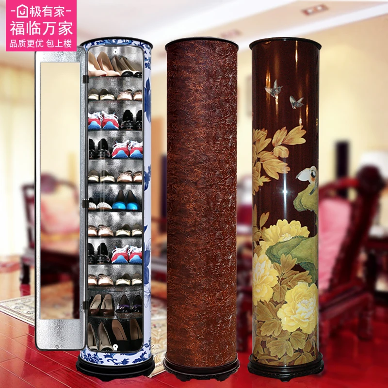 Mahogany series creative rotary shoe cabinet circular cylindrical solid wood American new Chinese style