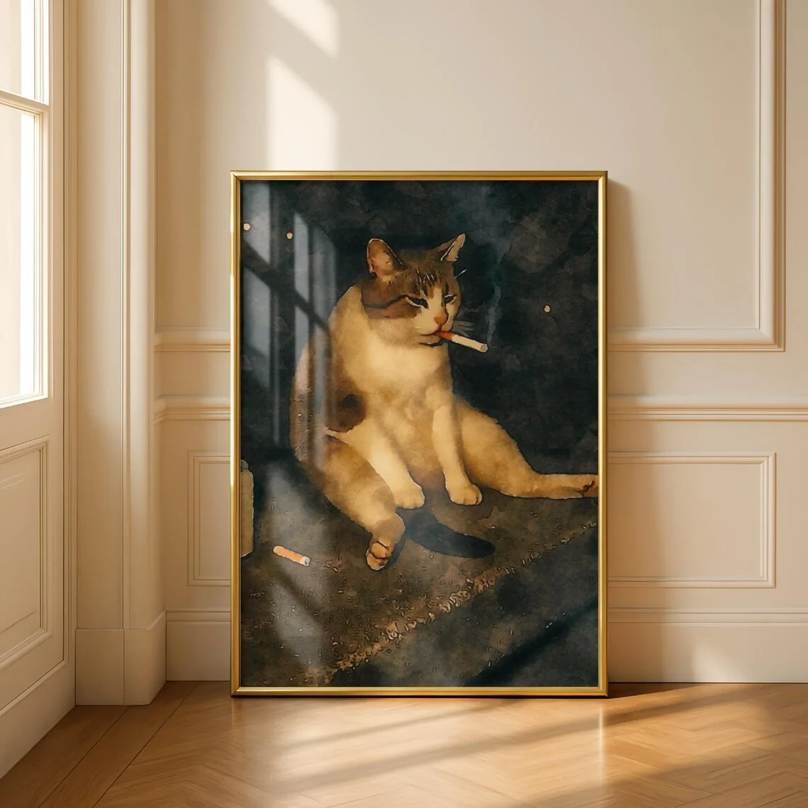 Vintage Cat Smoking Cigarette Digital Wall Art, Funny Cat Wall Art Printable, Funny Cat Poster, Animal Art, Quirky Decor, Digita