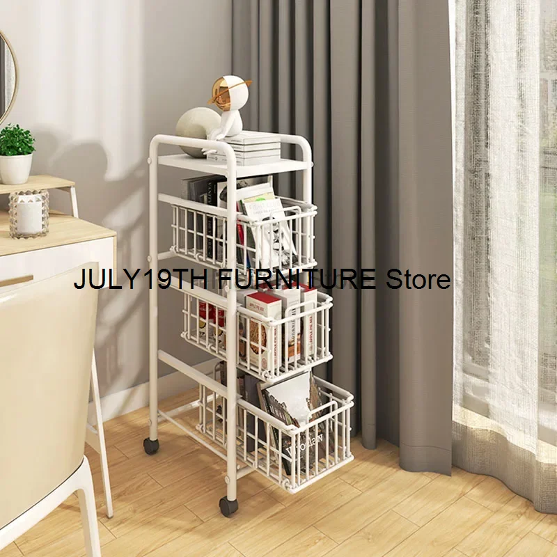 Drawer Type Kitchen Trolleys Wrought Iron Floor Cart Modern Kitchen Furniture Household Gap Storage Rack Melon and Fruit Rack