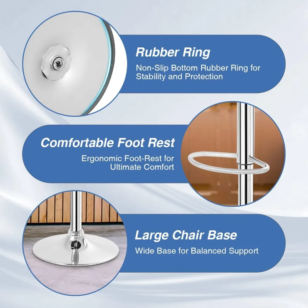 Pair of Adjustable Height Swivel Bar Stools with PU Leather Seats and Backrests