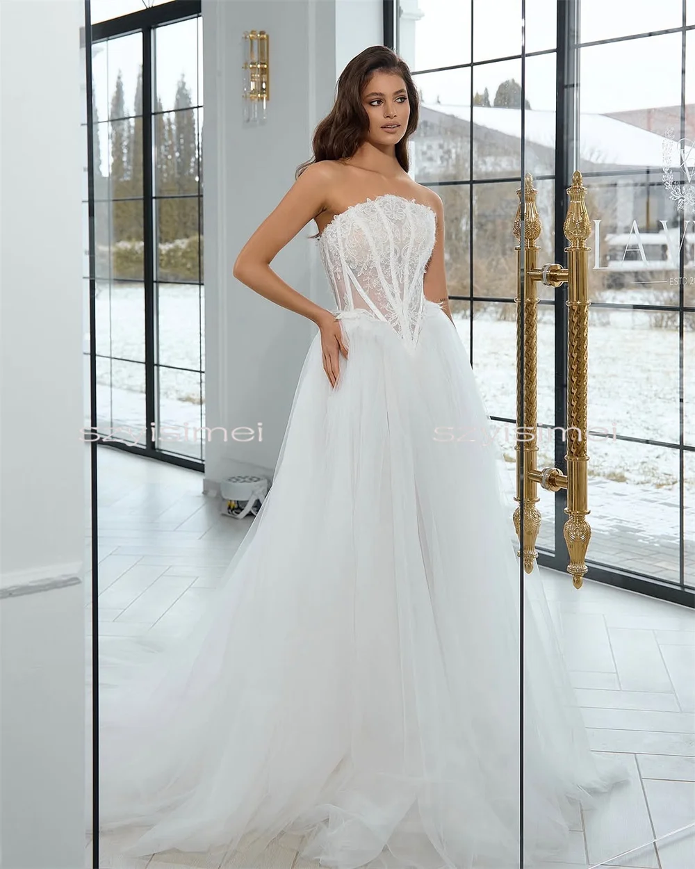 Customized Strapless Tull Wedding Dress Sleeveless A-line Backless Corset Bridal Dresses For Wedding vestidos de novia