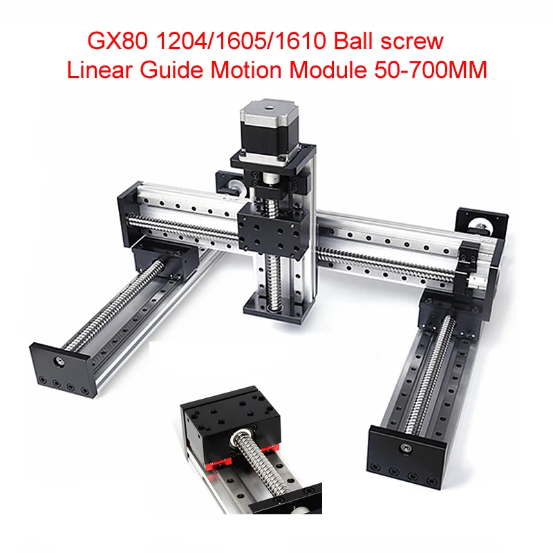 GX80 50mm-700mm Double Slider Double Line Rail Ball Screw Precision Linear Slide Guide Rail Electric CNC Cross Module Wth Motor