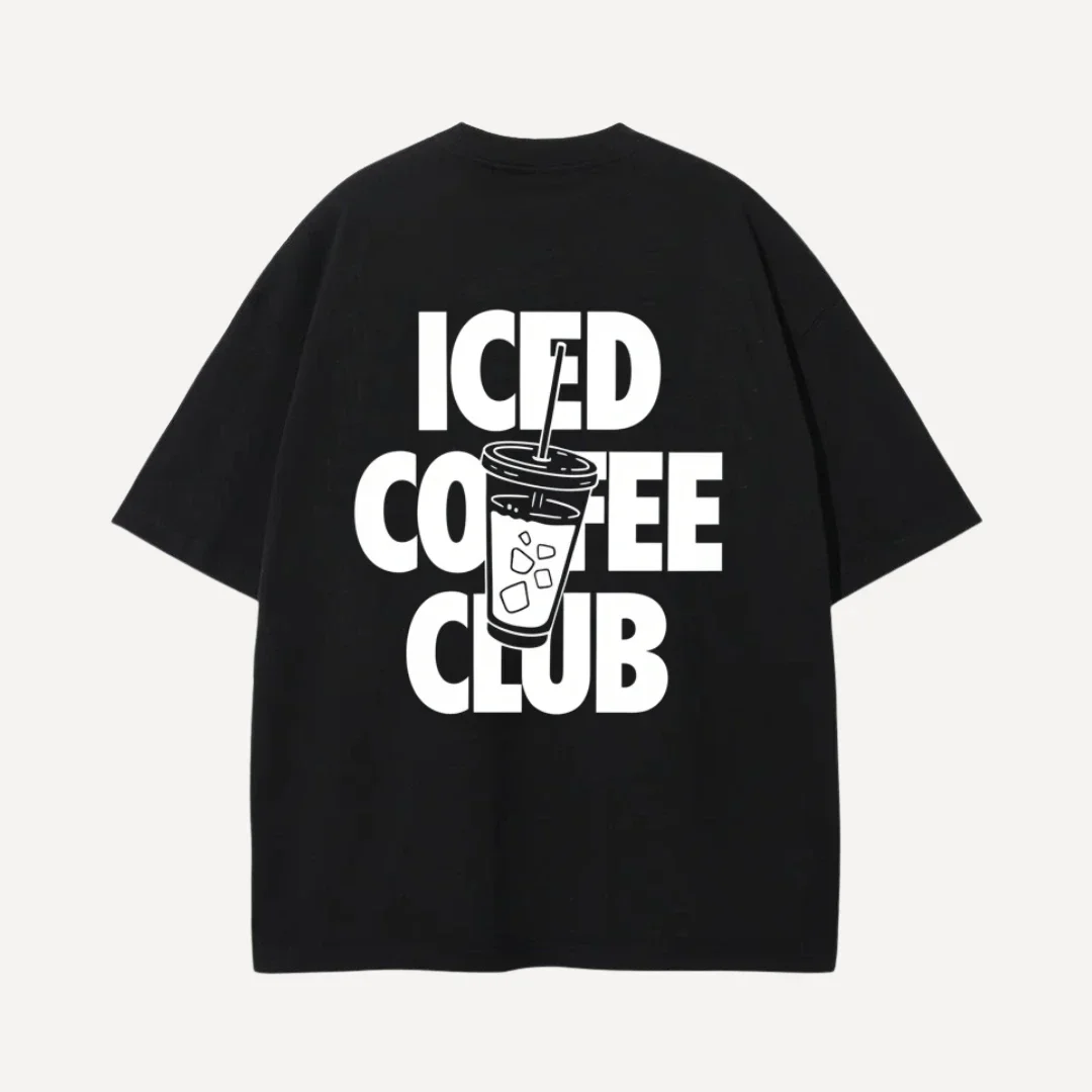 Iced Coffee Club Cup Graphic Crew Neck T-Shirt Men Women Short Sleeve Cotton Loose Casual Coffee Lover Daily Street Tees