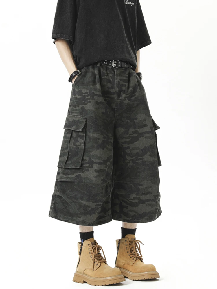 

Camouflage Workwear ort Pants Men Summer Haome American Trend High Street Retro Loose Wide Leg Seven-Five Middle Pants