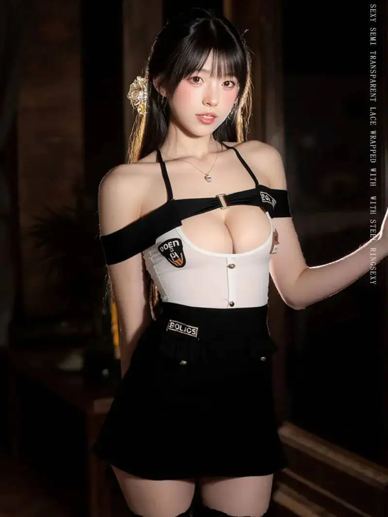 Pure Desire Verführerische Königin Sexy Freundin Stewardess Uniform Rollenspiel Erotischer Minirock Leidenschaft Cosplay Kleid Elegantes Top UTF6