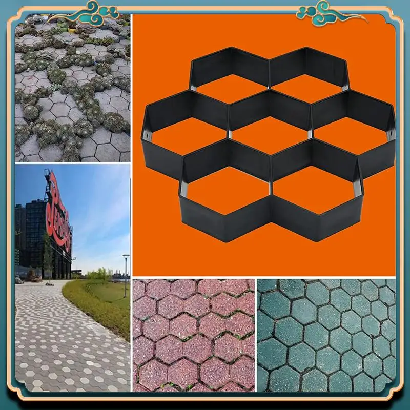 

(New)-2 Pack Hexagon Pavement Mold, Patio Paving Mold Reusable Walk Path Maker For DIY Garden Concrete Path