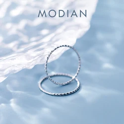 Modian Authentic 925 Sterling Silver Round Circle Slim Finger Ring for Women Simple Geometric Rings Fashion Fine Jewelry Bijoux