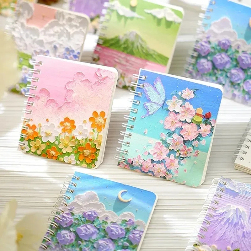 1PC Creative Aesthetic Oil Painting Scenery Style Loose-leaf Notebook Cute Student Coil Notepad Journal Kawaii Girl Stationery