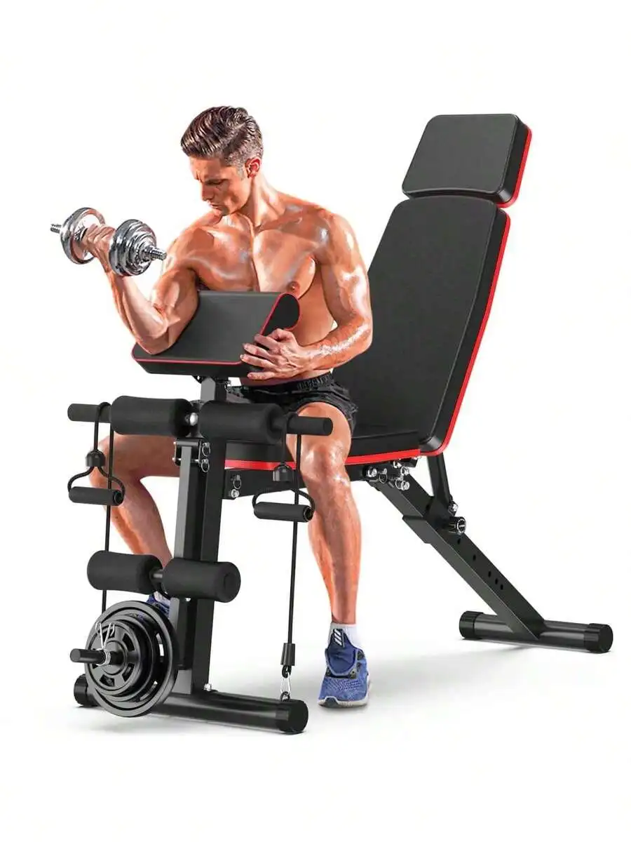 7 Positions Adjustable Weight Bench, With Extended Headrest And Leg Extension, Foldable Workout Weight Bench Press For Full Body Strength Training, Maximum Weight 770 Lbs