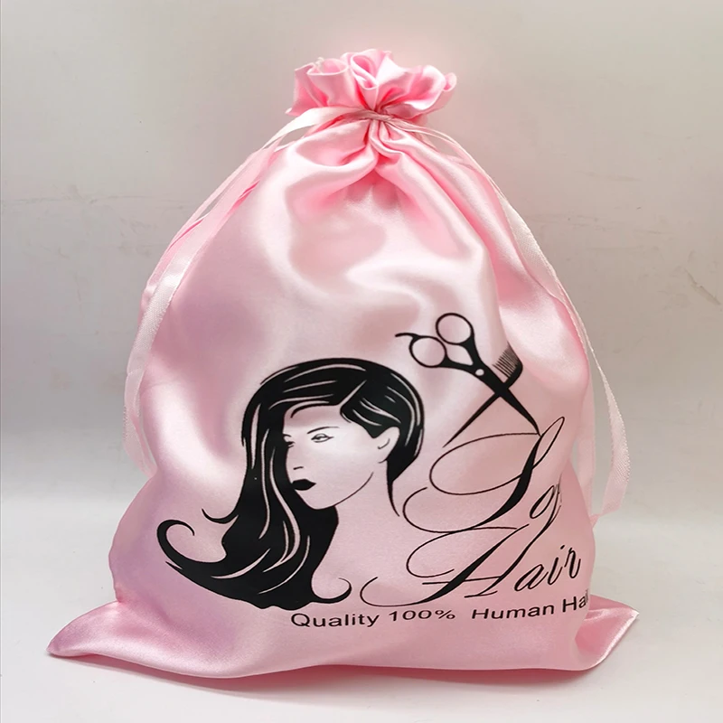 50pcs Drawstring Wig Bags For Hair Satin Wig Bags Custom Logo 25*35cm Tassel Drawstring Bundles Silk Hair Bags Storage Hair Tool