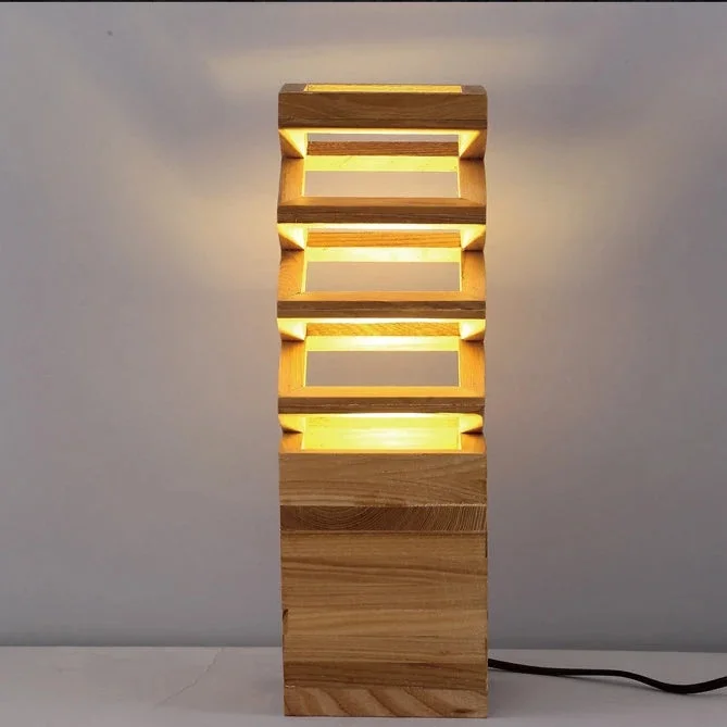 ！@Handcrafted Solid Wood Spiral Table Lamp-Modern Artistic Wood Carving Lighting Ornament 100cm Tall for Home Desktop Decor