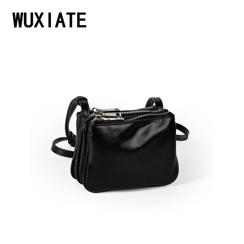 WUXIATE Women's shoulder bag soft leather multi-layer crossbody bag women's casual all-match women's small square bag