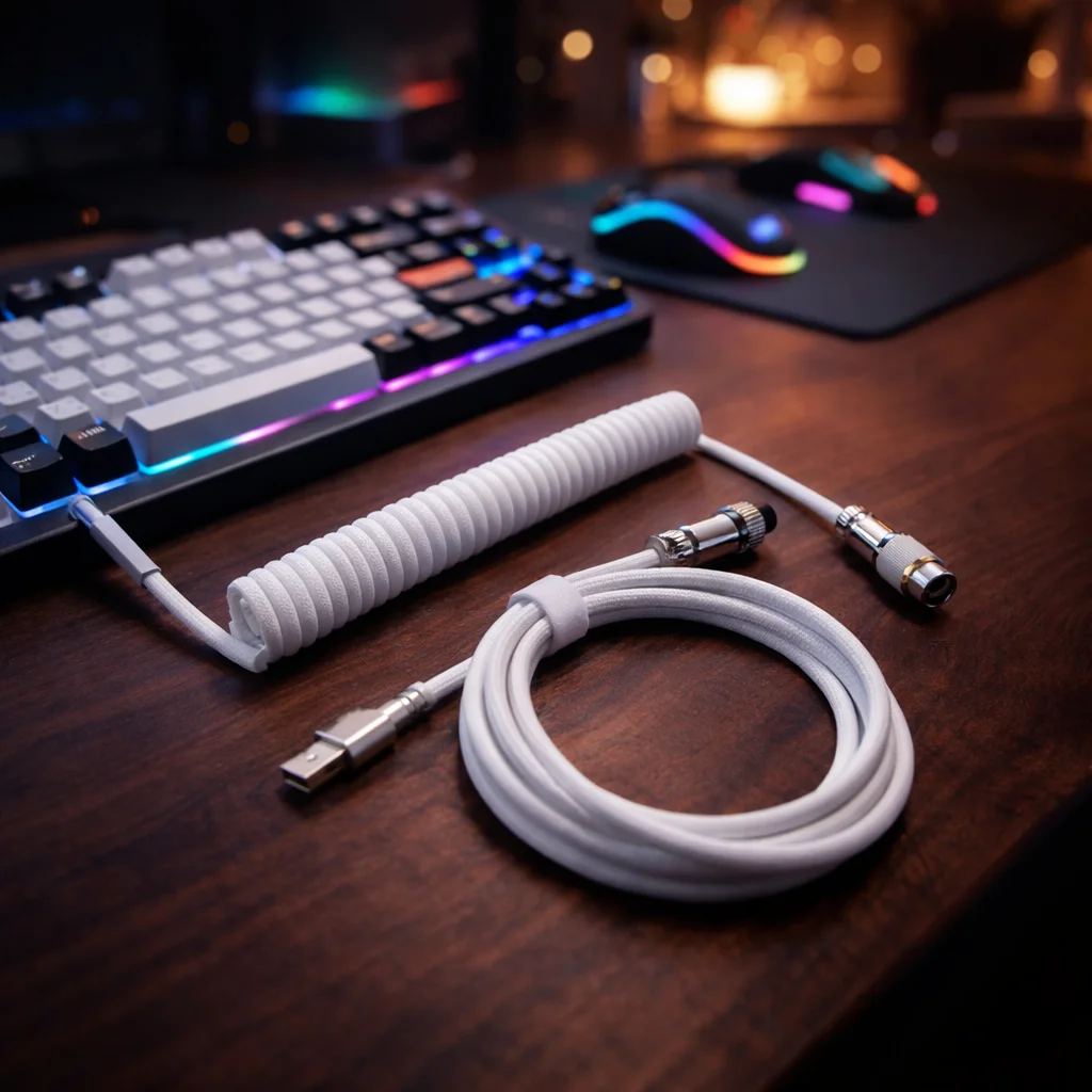 Mechanical Keyboard Coiled Cable USB Type C Aviator Aviation Connector Nylon Braided Spring Cord for Gaming PC 3M Length