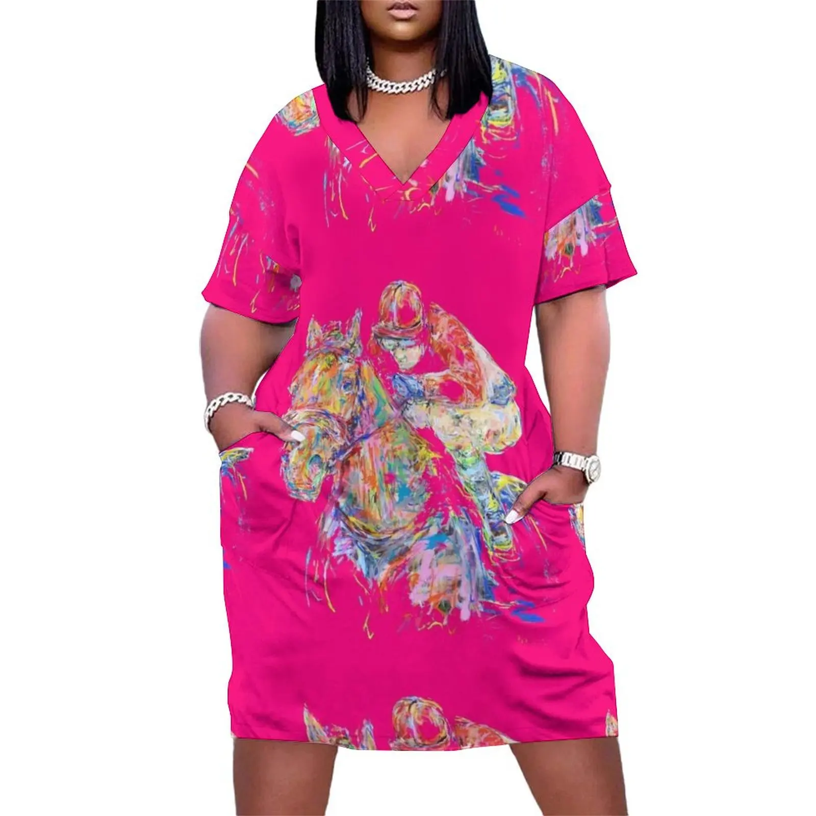 Pink rider Loose Pocket Dress summer dresses for women 2024 elegant dresses plus sizes dresses ladies 2024 summer