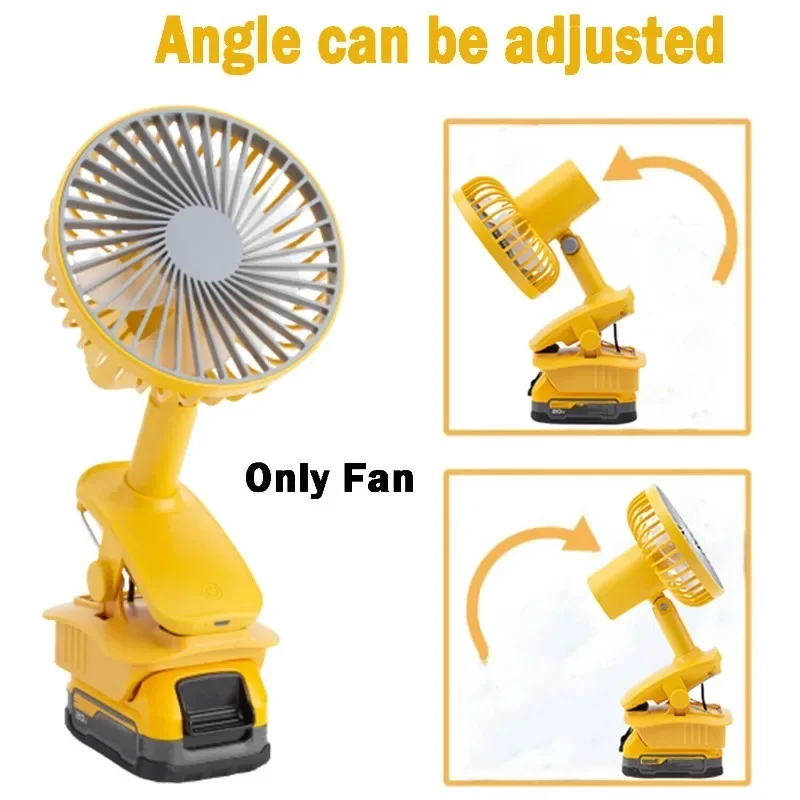 

Power 3 Speeds Mini Cooling Fan Clip On Desk For Dewalt 18V Lithium Battery Stroller Portable (Not include battery)