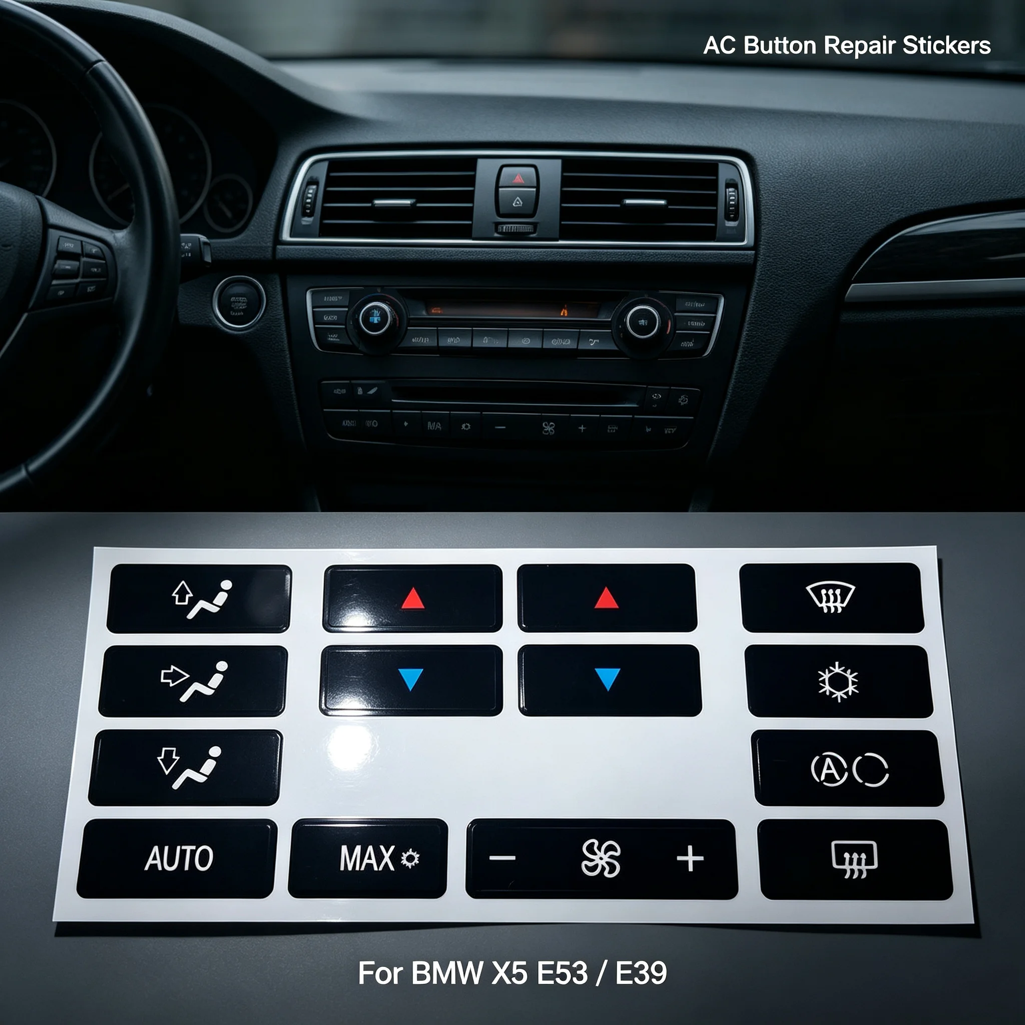 Worn AC Climate Button Repair Stickers Decals For BMW X5 E53 1999-2006 E39 1996-2002 Dashboard Refurbish Parts