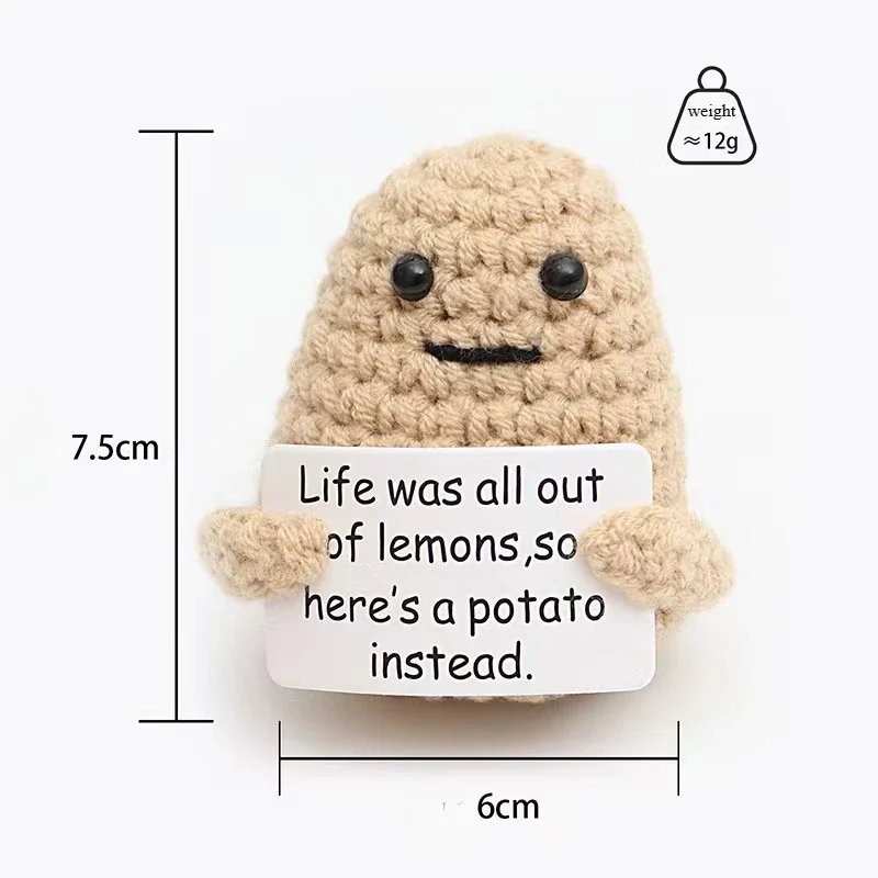 New Positive Energy Potato Hug Pocket Mini Handmade Plush Wool Knitting Doll with Card Funny Christams Gift Home Room Decoration