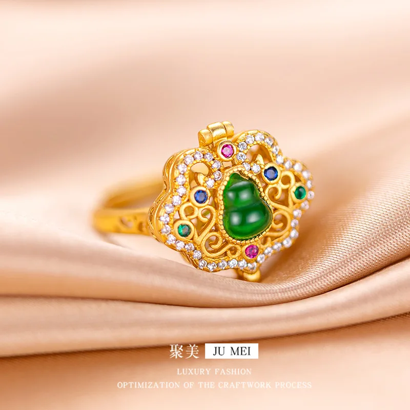 9999 24K   real gold store, same style gold, women's open ring, Ruyi gourd jewelry, luxurious