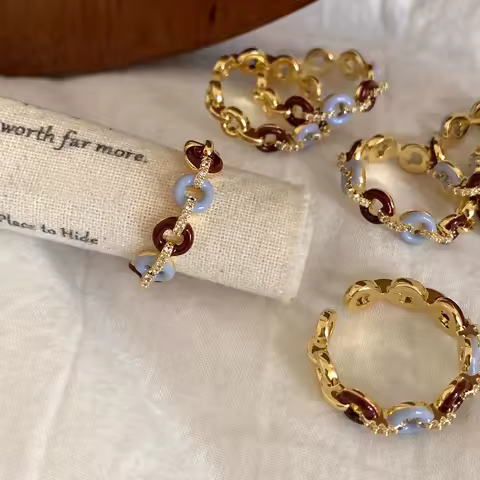 925 Sterling Silver Open Finger Ring Golden Enamel Donut Dazzling Geometric Punk For Women Jewelry Gift Dropship Wholesale