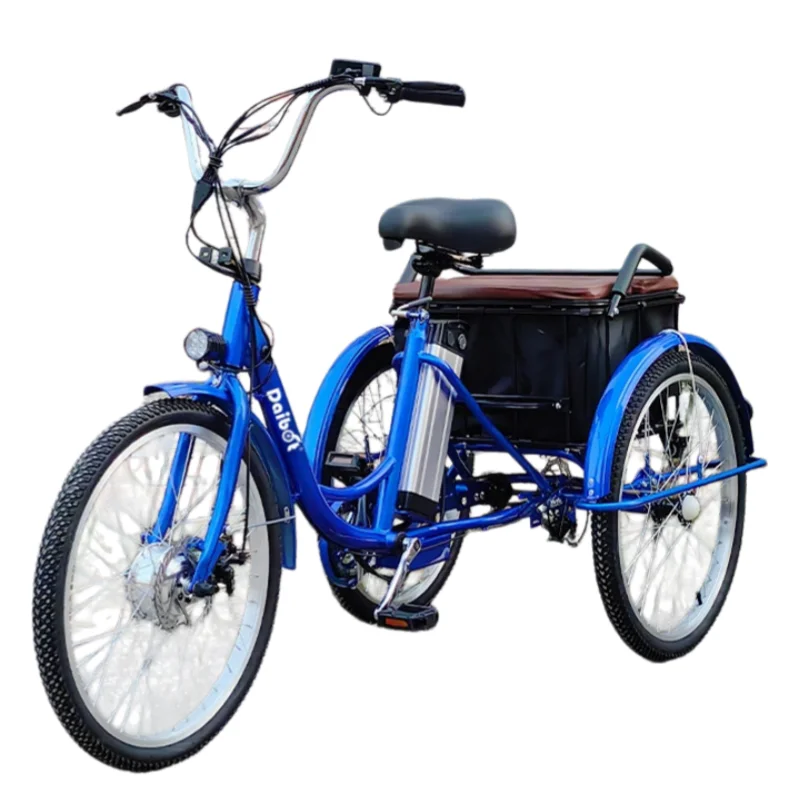 24-Zoll-Elektrofahrrad mit 3 Rädern und Beifahrersitz, 350W 36V, Elektrofahrrad für Senioren, Elektro-Dreirad mit Korb
