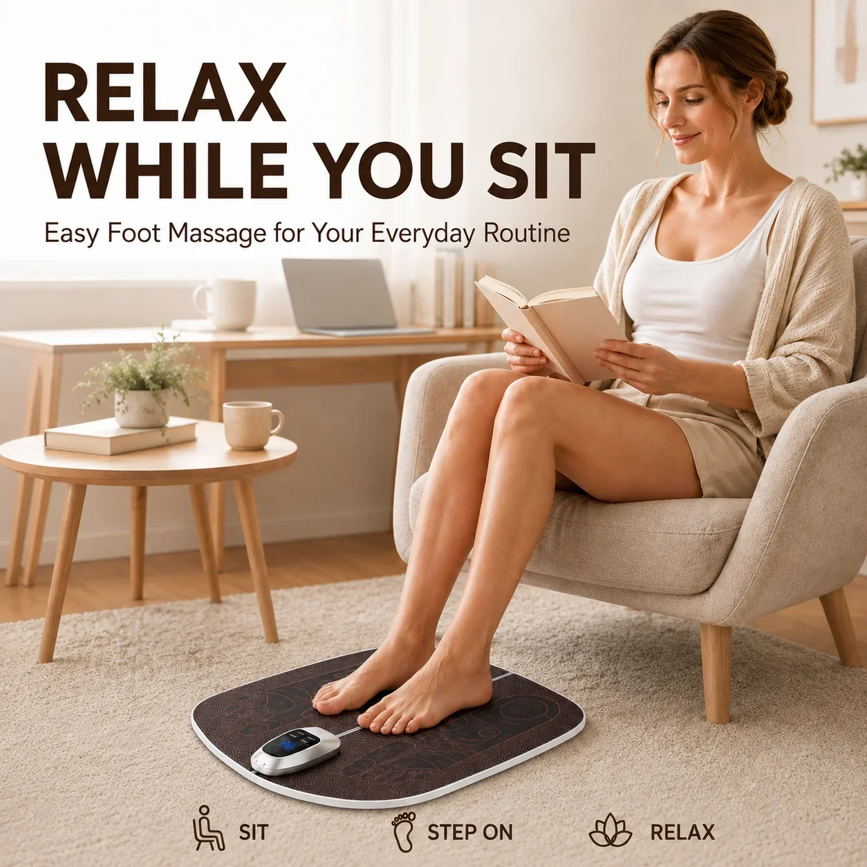 EMS Foot Massage Mat TENS Electric Foot Massager with Remote Control 8 Modes 32 Levels Feet Stimulator for Foot Circulation Reli