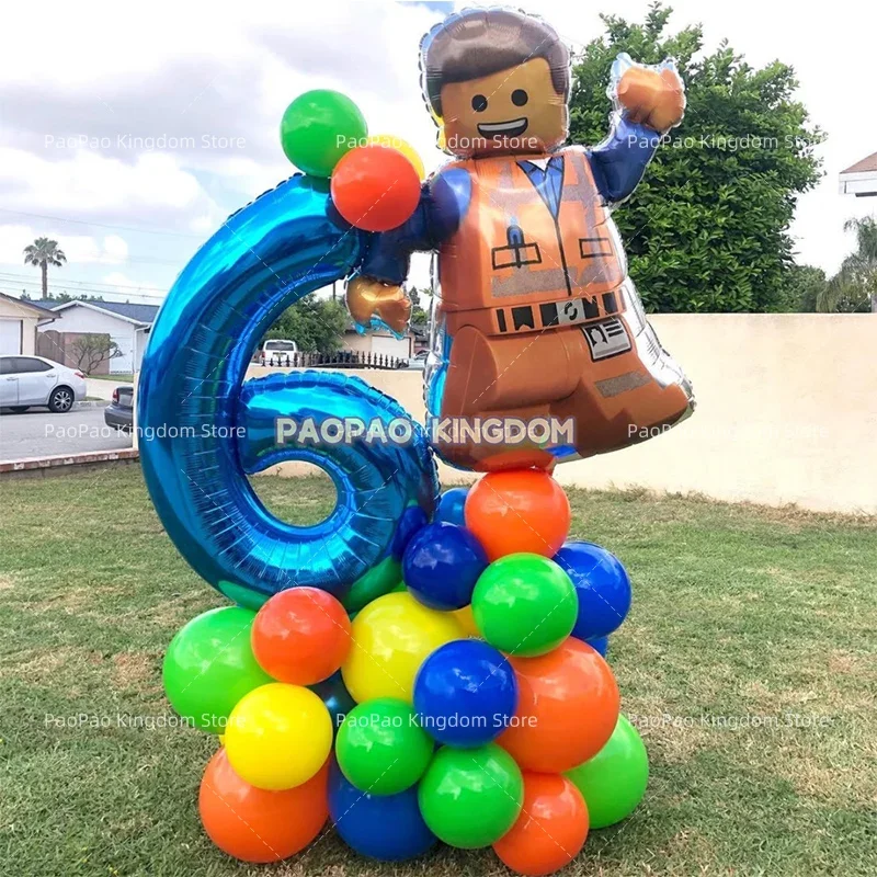 1 Juego de bloques de construcción para fiesta, globos de látex coloridos, bloques para Baby Shower, decoraciones temáticas, suministros para fiesta de cumpleaños para niños