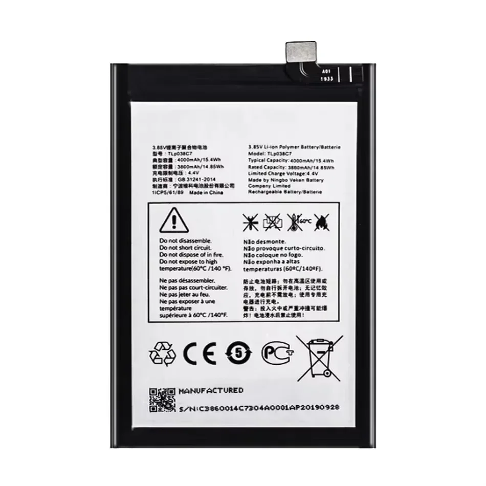 Battery TLp038C7 TLp038C1 4000mAh for Alcatel 3x 2019 5048 5048A 5048Y 5048I 5048U Batterie Warranty