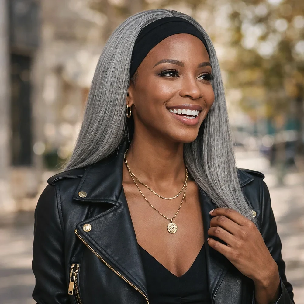 

Парик-повязка на голову Soul Lady Ready to Wear, серебристо-серый, прямые волосы, из натуральных человеческих волос, предварительно прорезанный, с эффектом соли и перца, без клея, для женщин