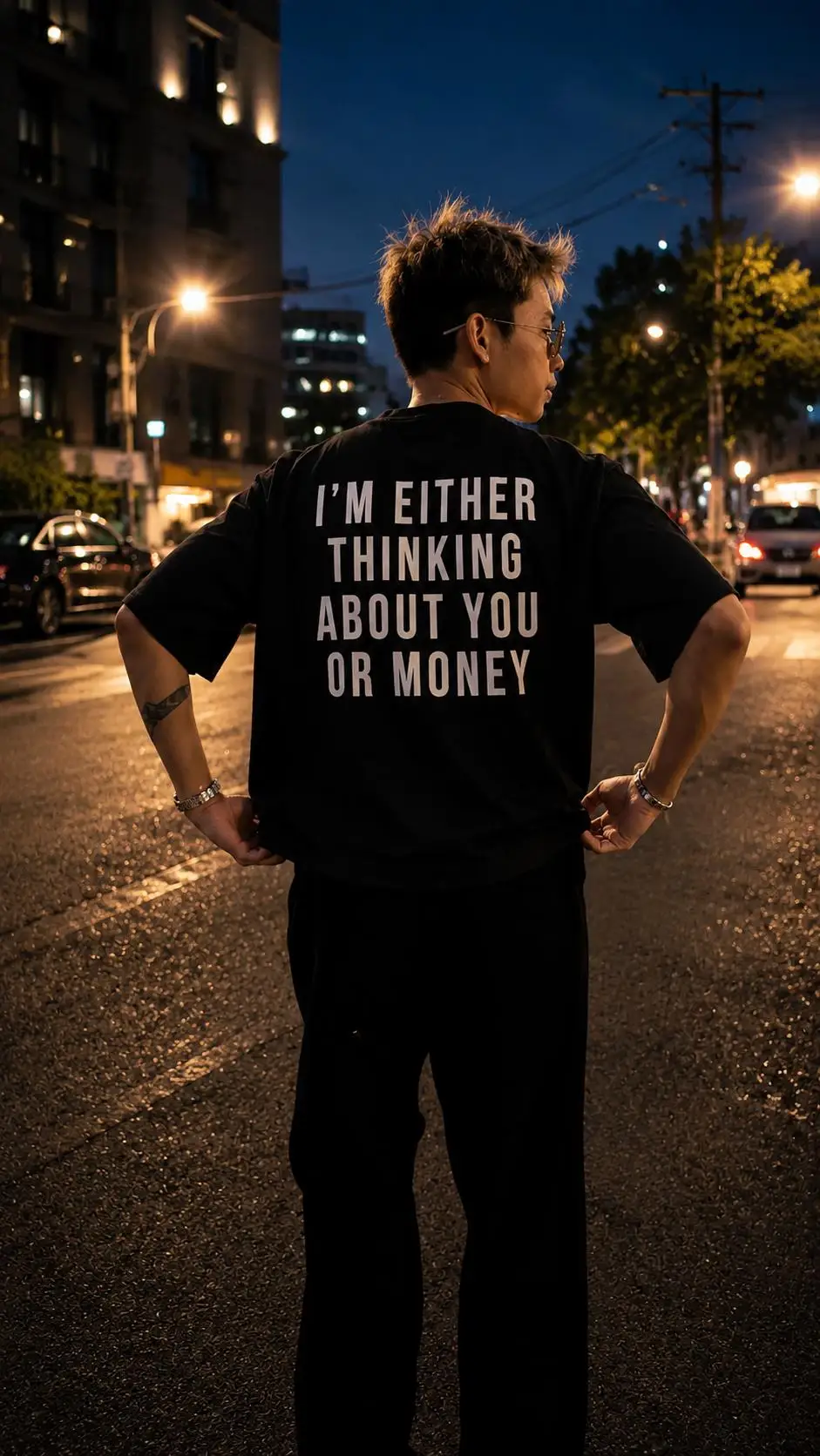 I'm Either Thinking about You or Money Print T-shirt Men Trendy Slogan Short Sleeve Pure Cotton Loose Casual Streetwear Top