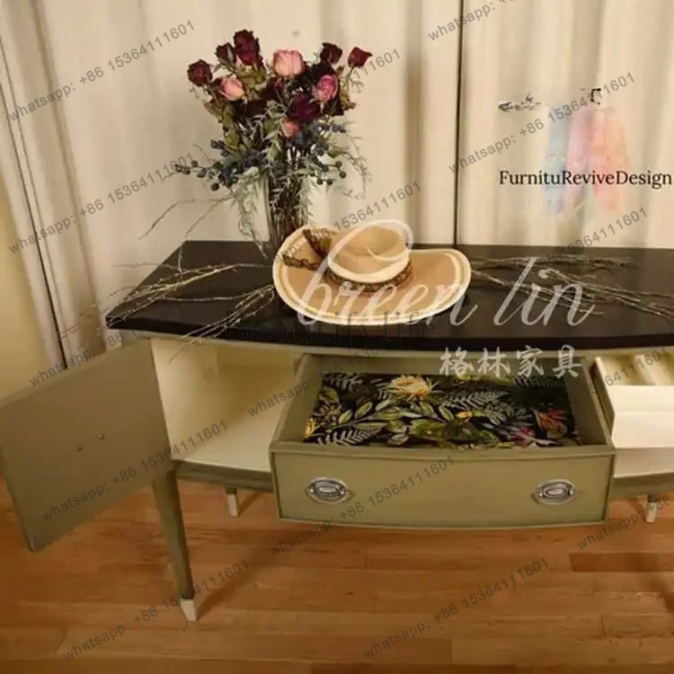 French retro solid wood desk American entry porch cabinet medieval writing desk living room makeup