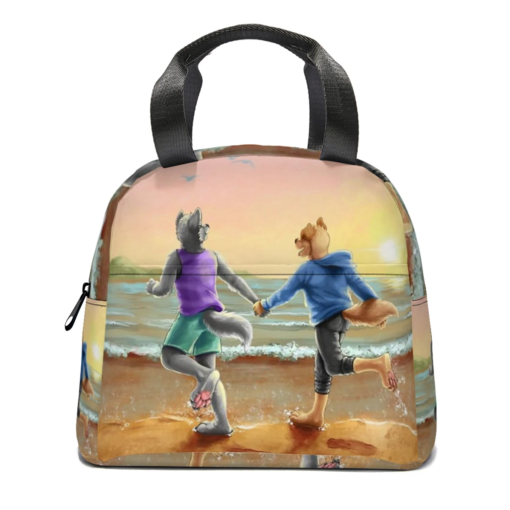 

Furry Beach Date Insulated Thermal Cooler Bag Lunch bag Foods Drink Storage Leakproof Picnic Camping Bags Outdoor Cooler