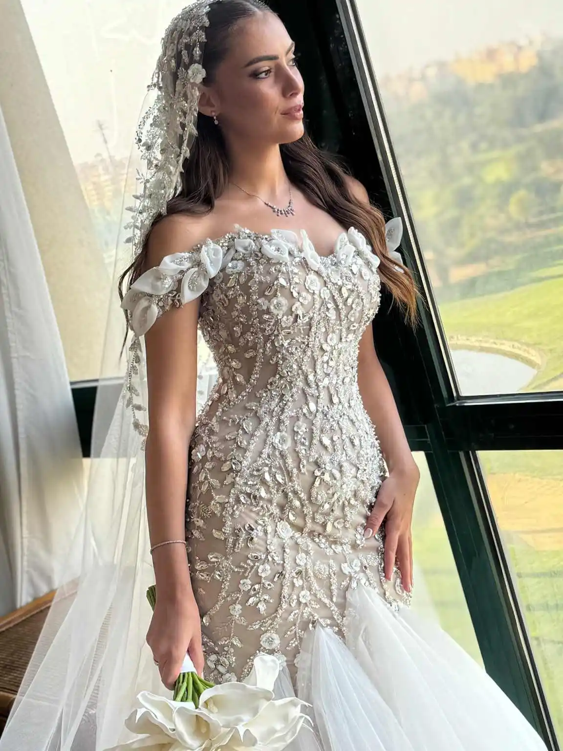 Luxury Mermaid Gown Wedding Dresses Off Shoulder Lace Beaded Evening Dresses Special Occasion Gowns Vestido De Noiva Customized