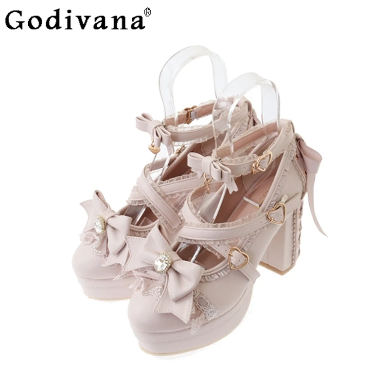 

Liz Japanese Lolita Mine Mass-produced Women's Cute Bow Lace High-heeled Platform Shoes Lady Elegant Mary Jane Shoes Pumps 2025