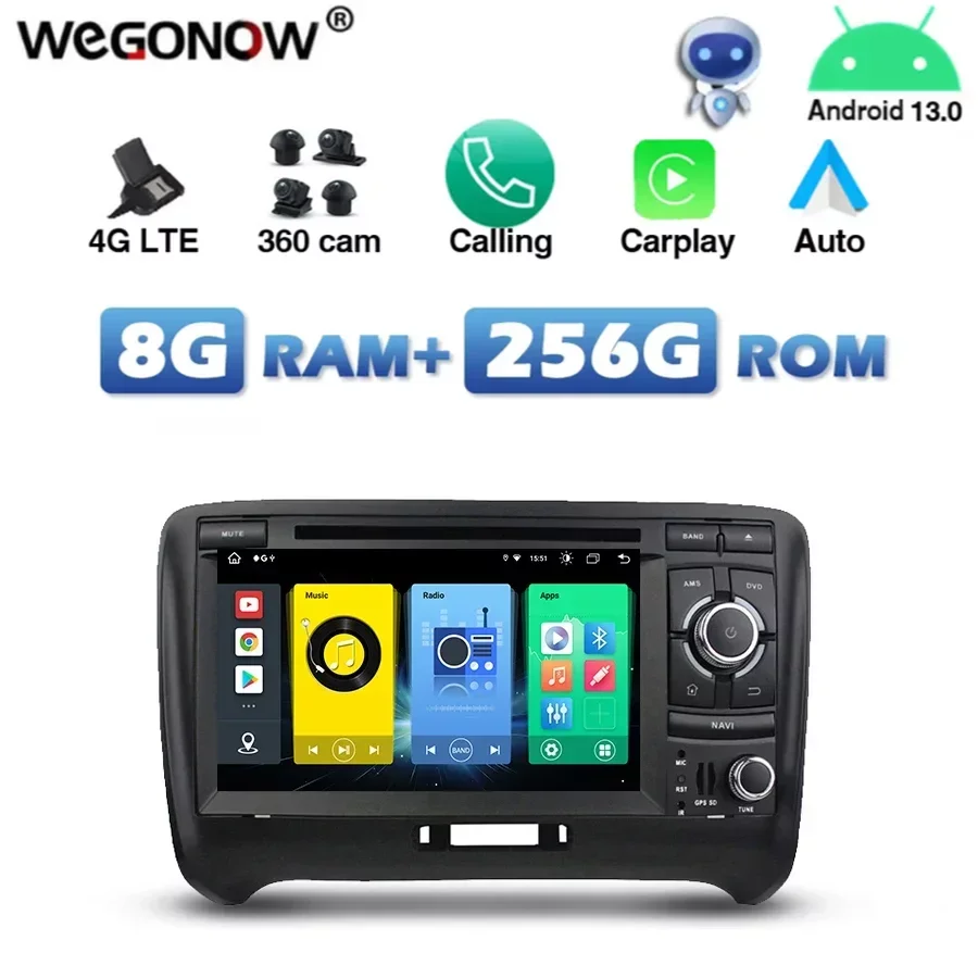 

4G SIM DSP IPS Carplay Авто Android 13,0 8G + 256G 8-ядерный автомобильный DVD-плеер Wifi Bluetooth RDS радио GPS карта для Audi TT 2006-2013