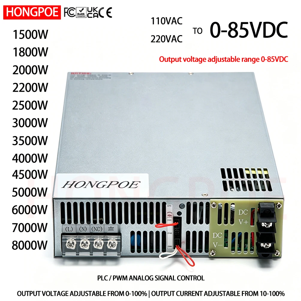 

DC 85V adjustable power supply, 0-5V PLC PWM control output voltage and current/switching N+1 for motors, batteries New energy